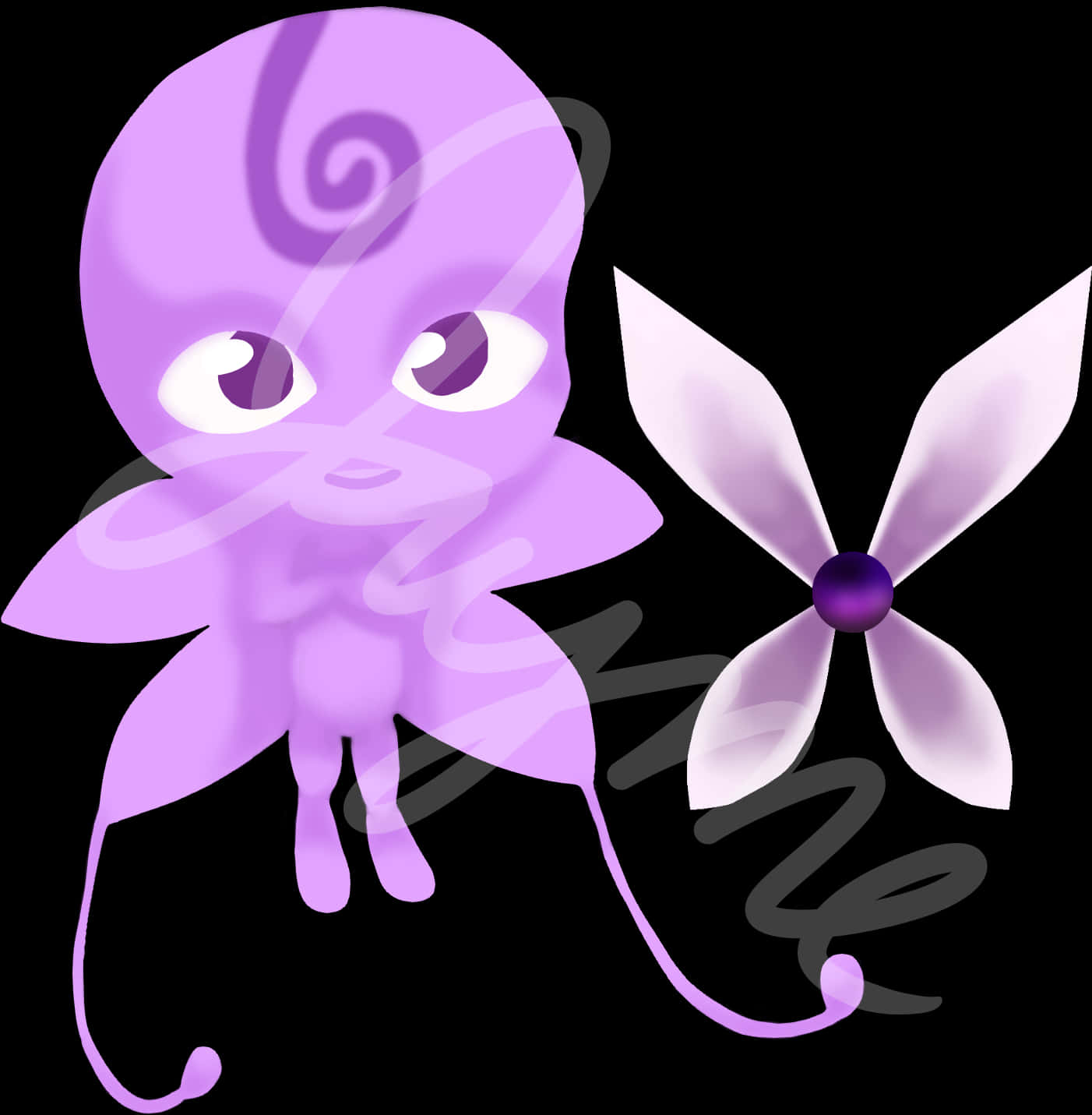 Miraculous_ Ladybug_ Purple_ Kwami_and_ Flower PNG with transparent background