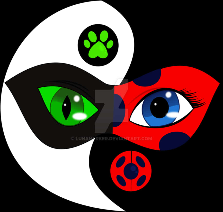 Miraculous Ladybugand Cat Noir Yin Yang PNG with transparent background