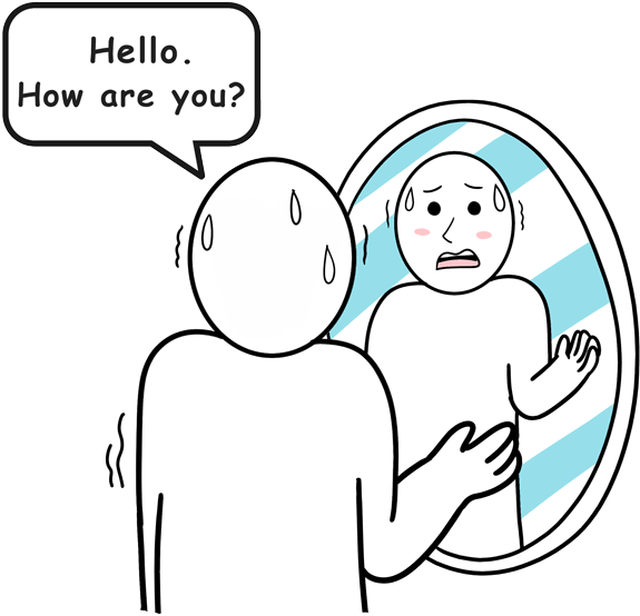 Mirror Anxiety Conversation Cartoon PNG with transparent background