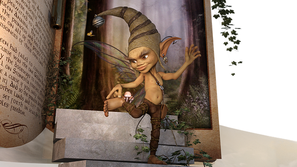 Mischievous Forest Elf Emerging From Book PNG with transparent background