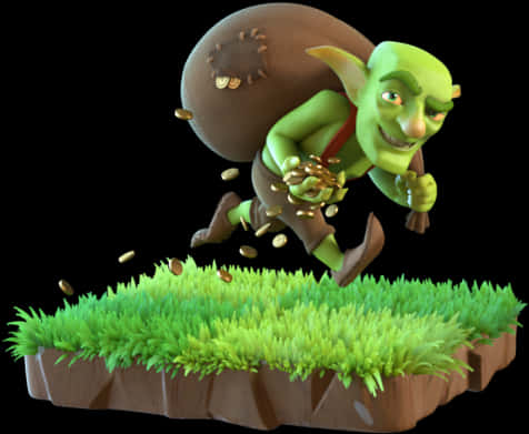 Mischievous Goblin Collecting Coins PNG image with a transparent background, free high-resolution download