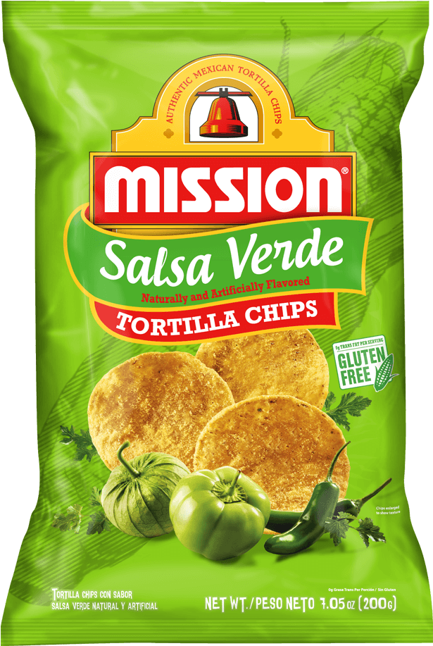 Mission Salsa Verde Tortilla Chips Package PNG with transparent background