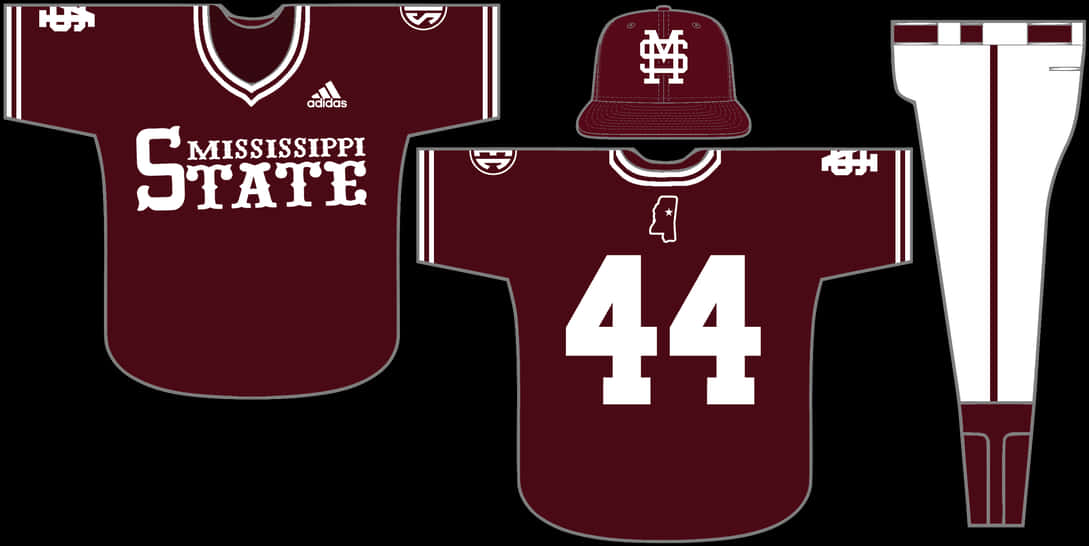 Mississippi State Baseball Uniform Design PNG with transparent background