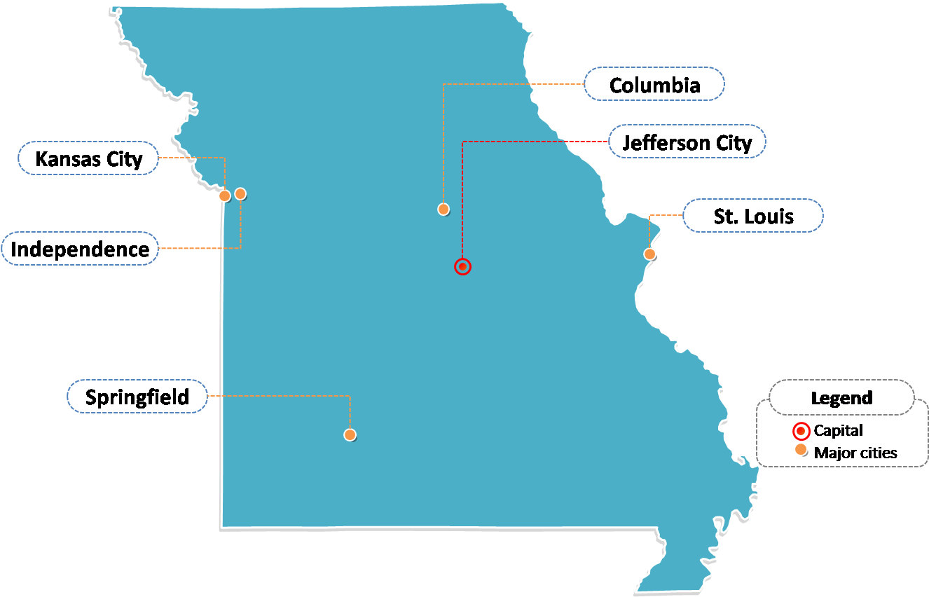 Missouri State Capitaland Major Cities Map