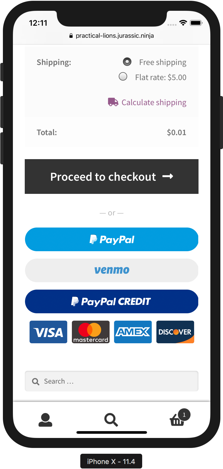 Mobile Checkout Screen Payment Options