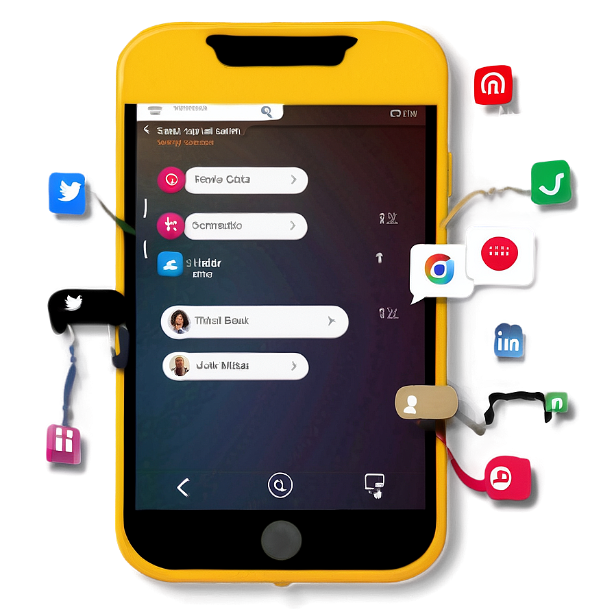 Mobile Phone With Social Media Notifications Png Sub