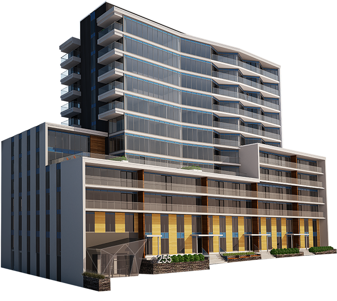 Modern Apartment Complex Rendering PNG with transparent background
