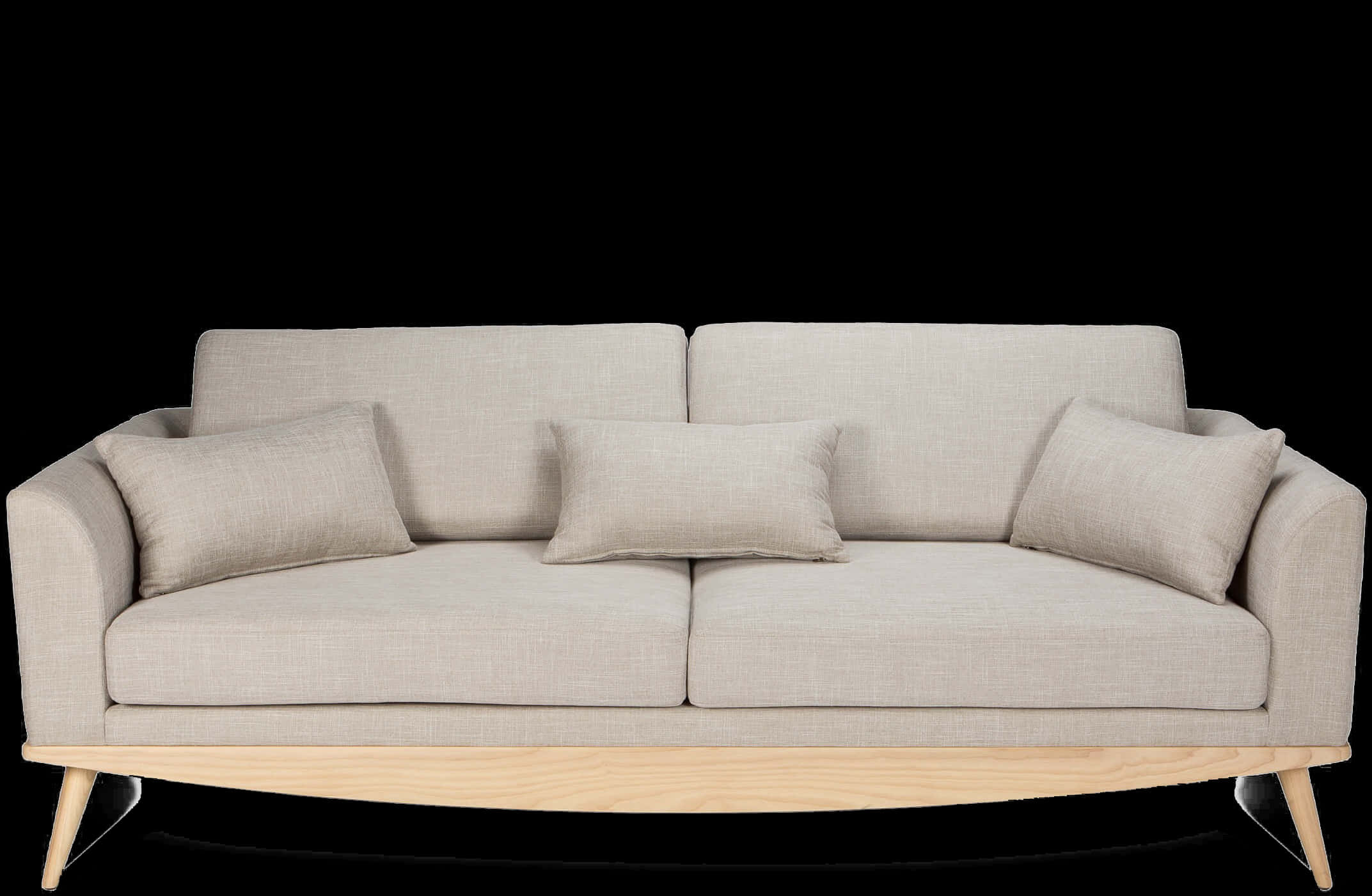Modern Beige Couch Black Background PNG with transparent background