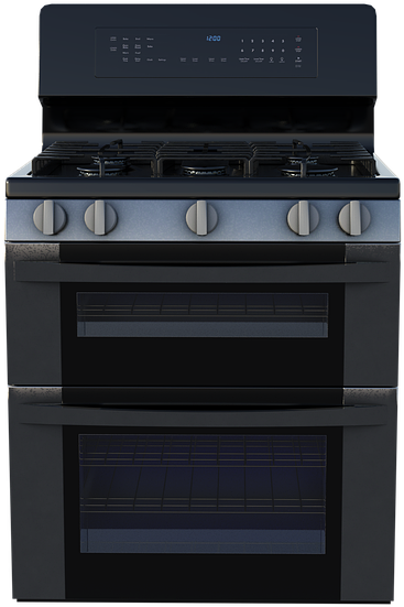 Modern black gas stovewith digital controls PNG image with a transparent background, free high-resolution download