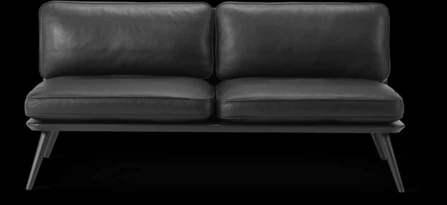 Modern Black Leather Couch PNG with transparent background