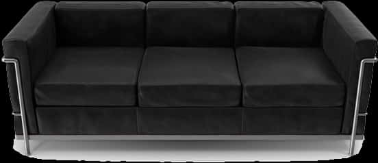 Modern Black Leather Couch PNG with transparent background