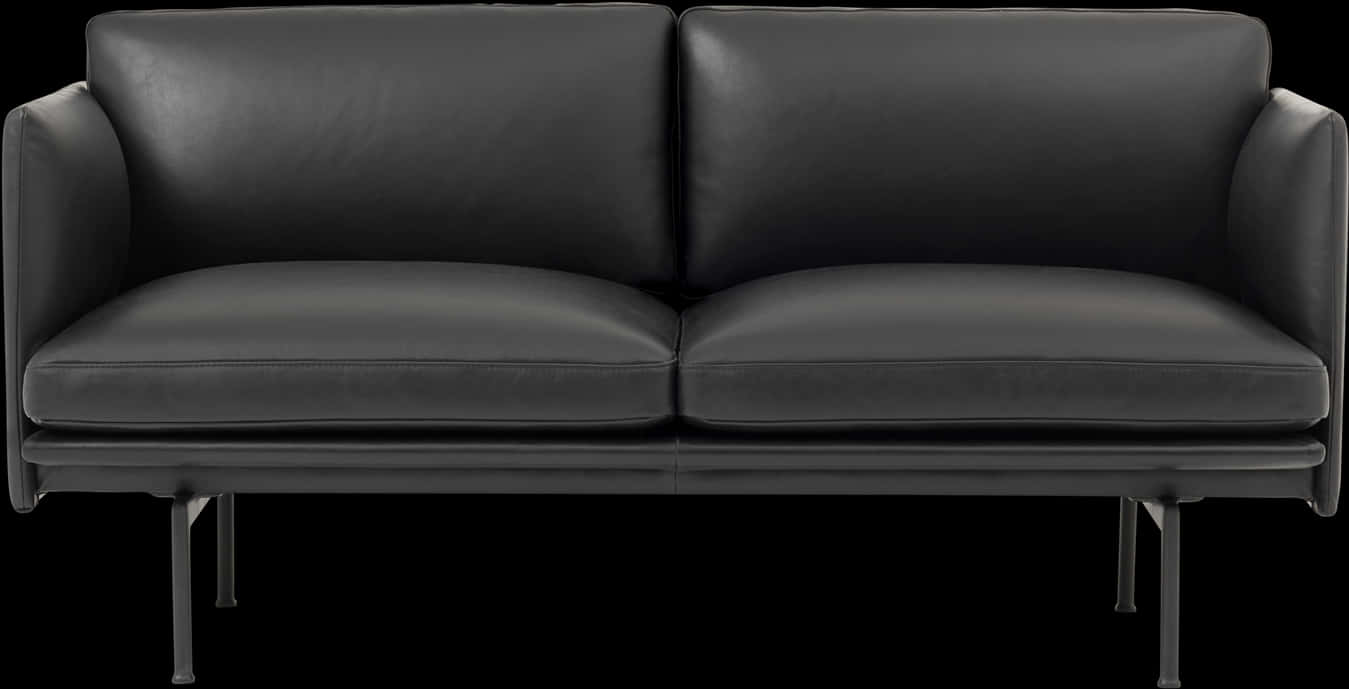 Modern Black Leather Sofa PNG with transparent background