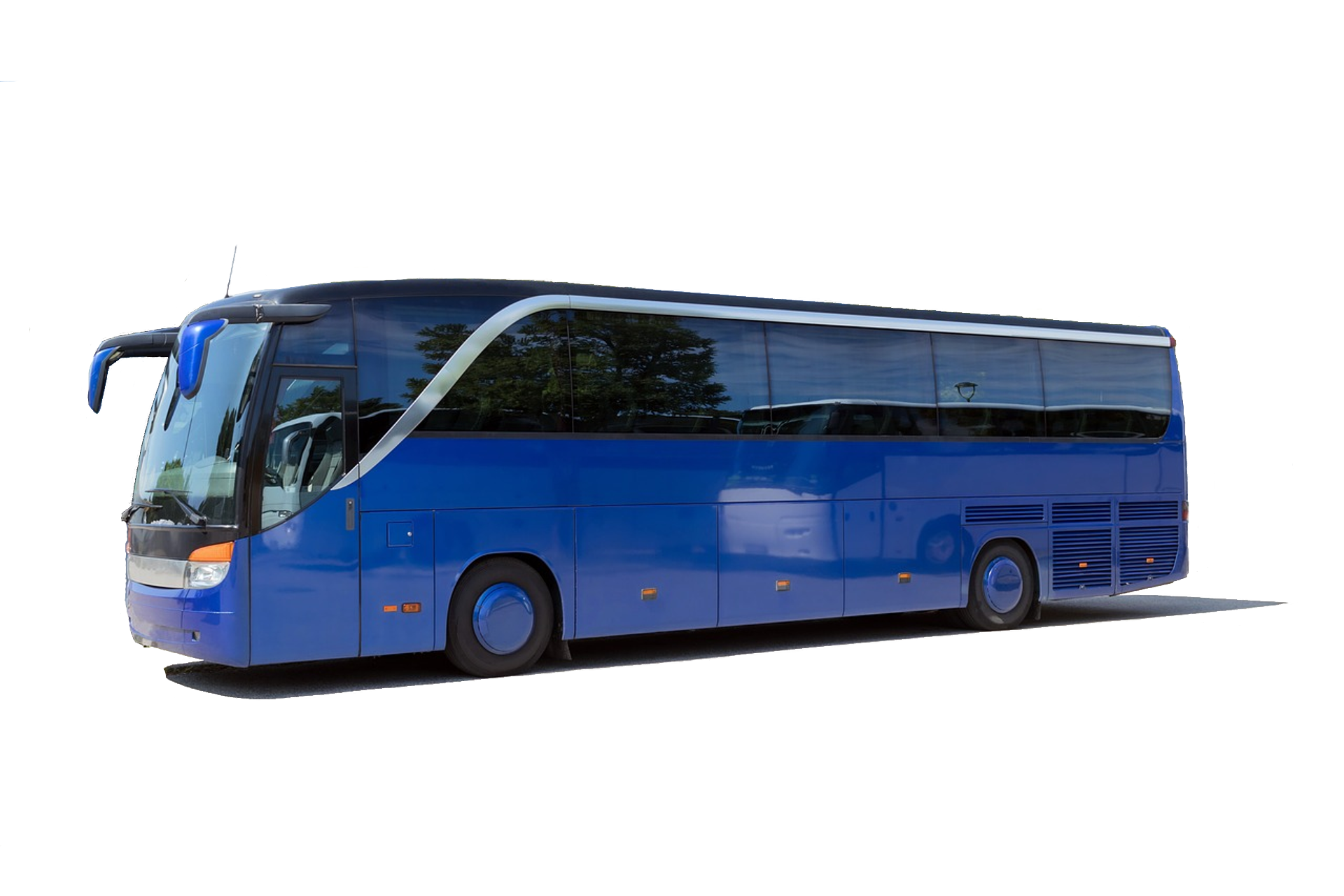 Modern Blue Coach Bus PNG with transparent background
