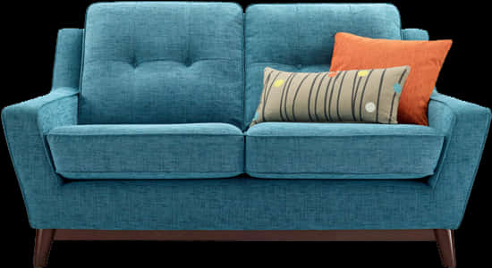 Modern Blue Loveseat With Cushions.jpg PNG with transparent background