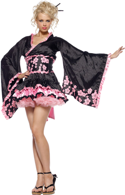 Modern Geisha Costume Pose PNG with transparent background