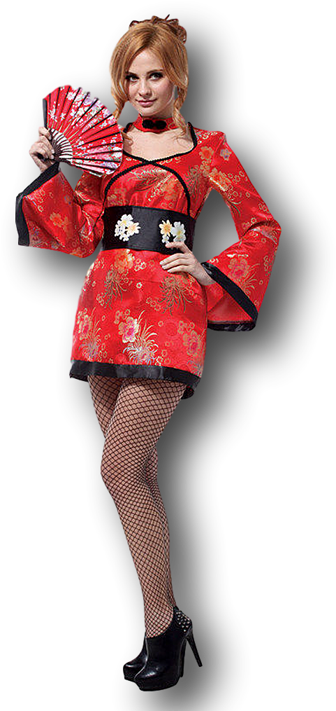 Modern Geishawith Fan PNG with transparent background