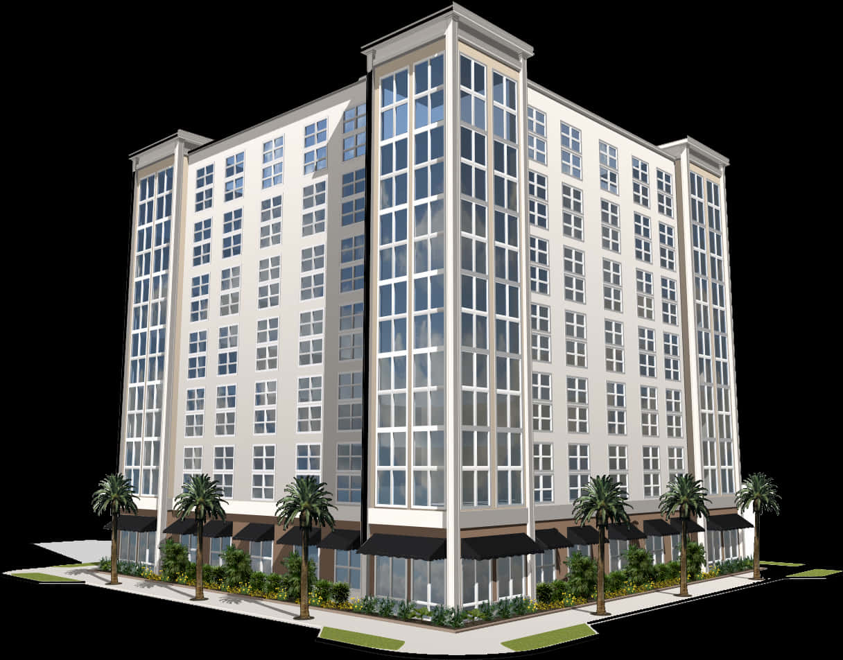 Modern High Rise Building Rendering PNG image with a transparent background, free high-resolution download