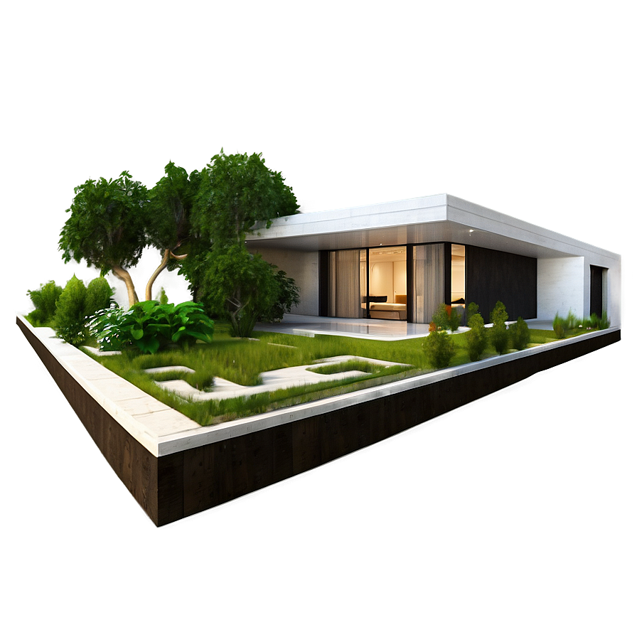 Modern House With Indoor Garden Png Eqp