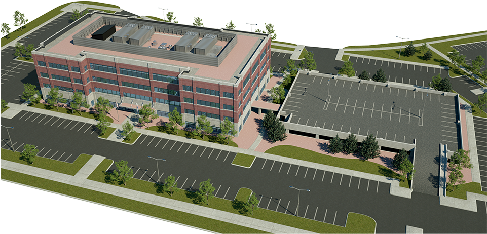 Modern Office Building Aerial View PNG with transparent background