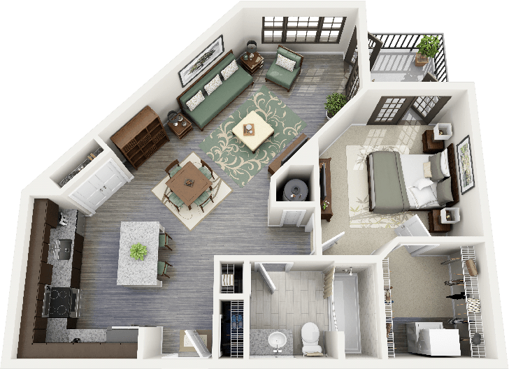 Modern One Bedroom Apartment Layout PNG with transparent background