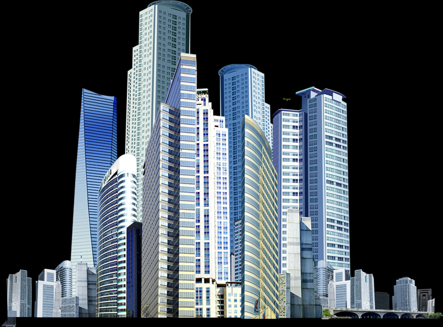 Modern_ Skyscrapers_ Night_ Skyline PNG image with a transparent background, free high-resolution download