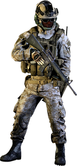 Modern Soldierin Camouflage Gear PNG with transparent background
