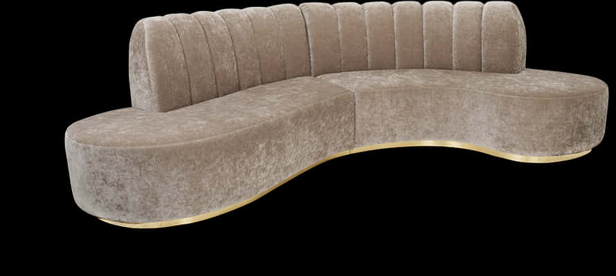 Modern Velvet Curved Couchwith Gold Trim PNG with transparent background