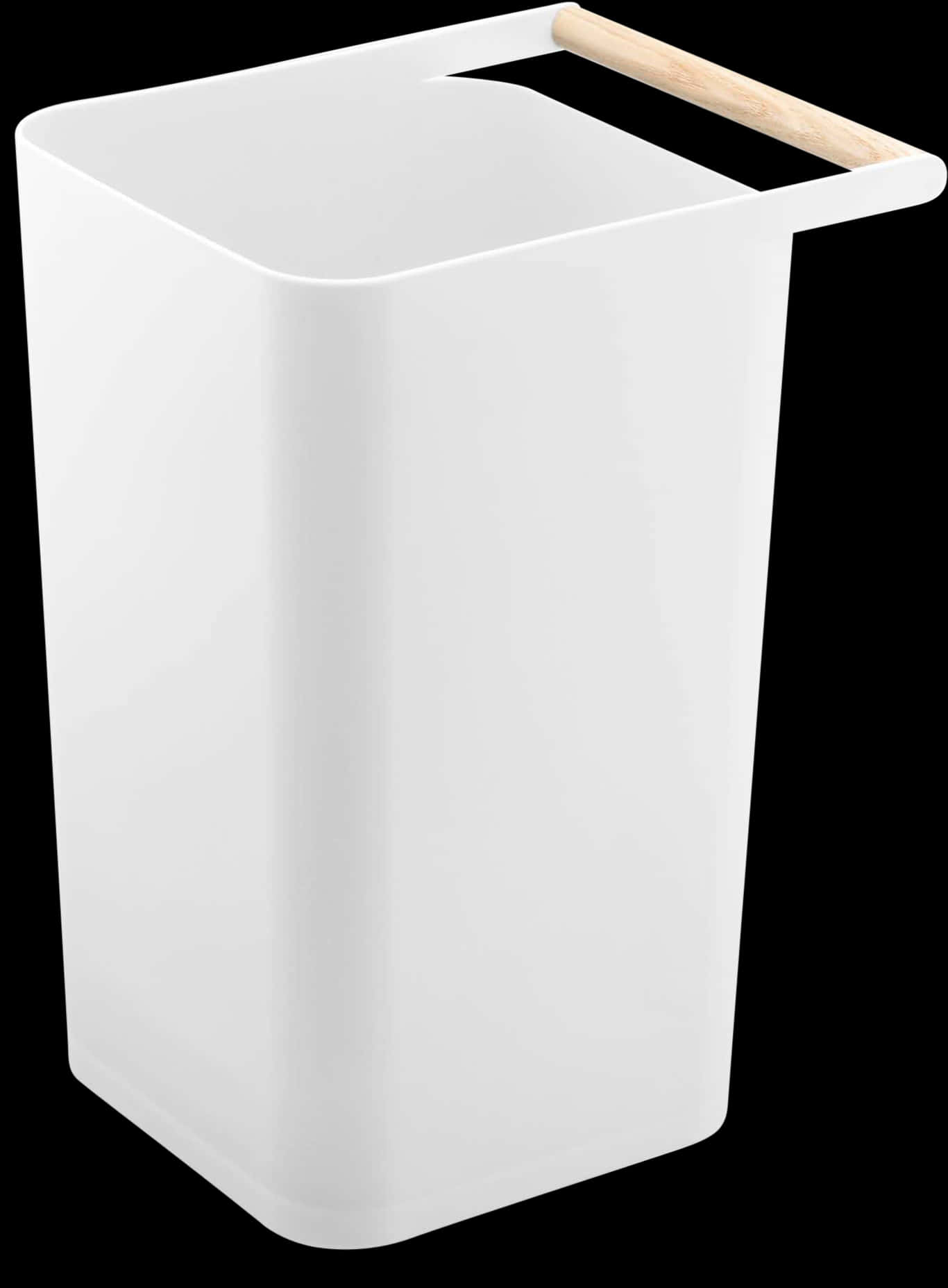 Modern White Trash Canwith Wooden Handle PNG with transparent background