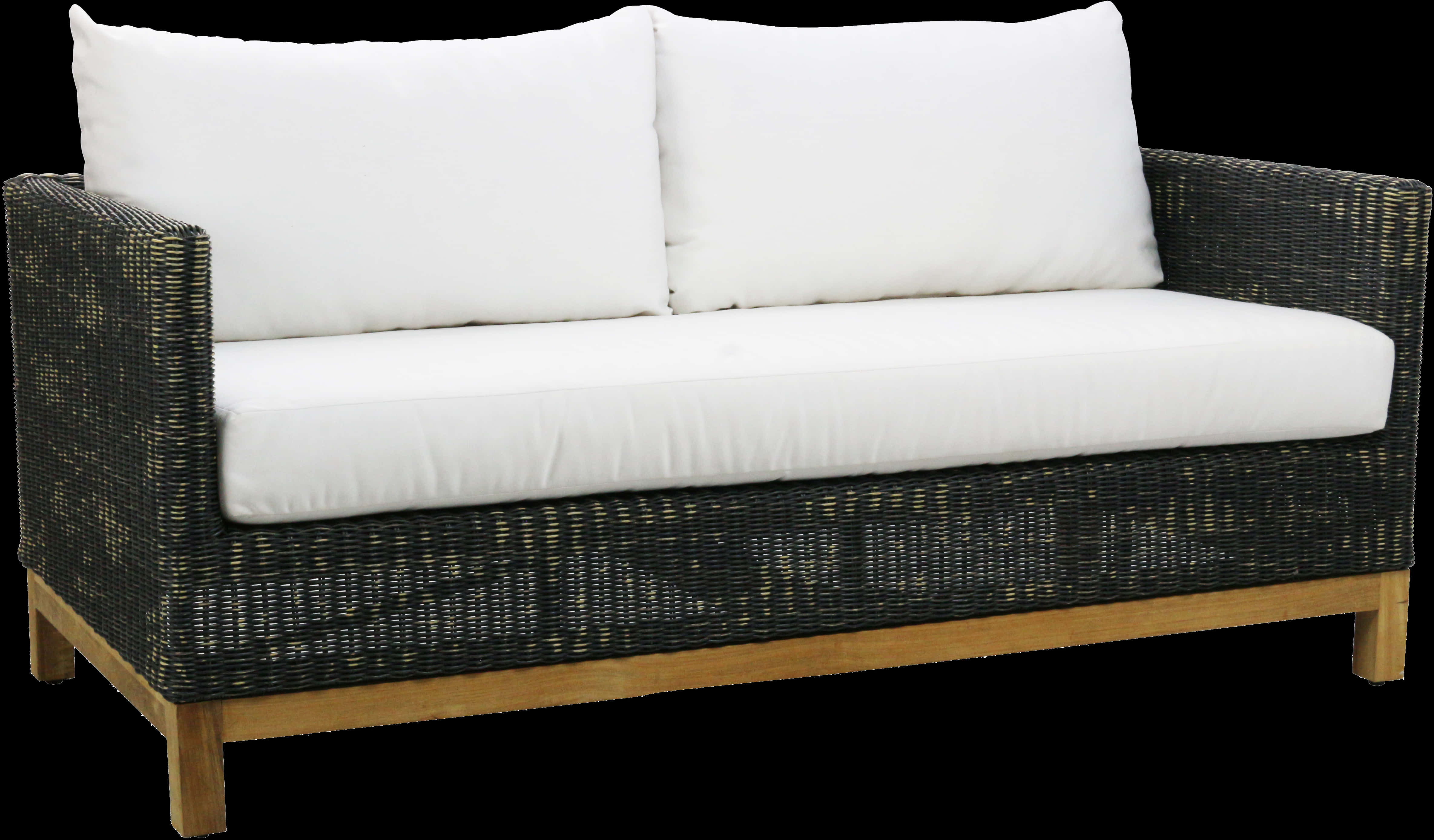Modern Wicker Love Seat With White Cushions PNG with transparent background