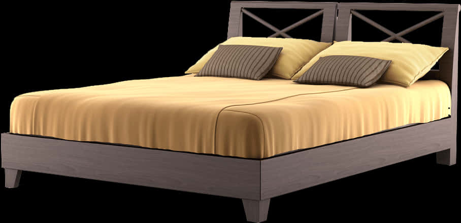 Modern Wooden Bedwith Golden Bedding