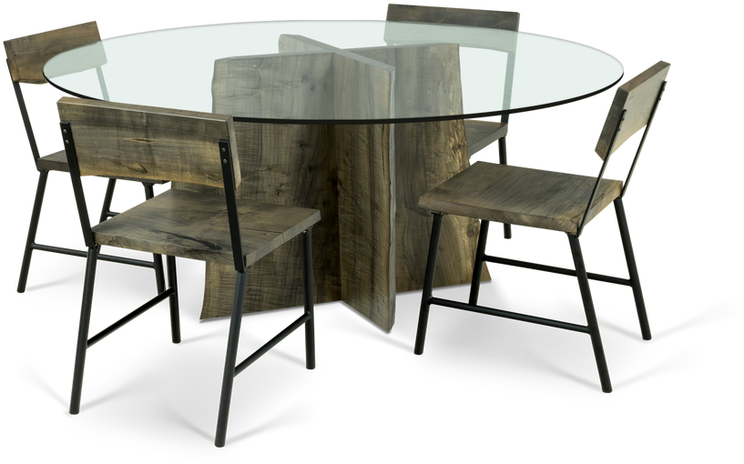 Modern Wooden Dining Setwith Glass Top.png