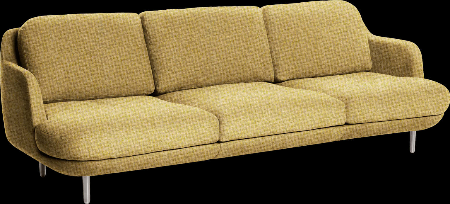 Modern Yellow Fabric Couch PNG with transparent background