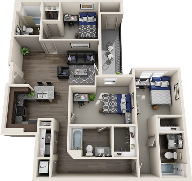 Modern2 Bedroom Apartment Layout