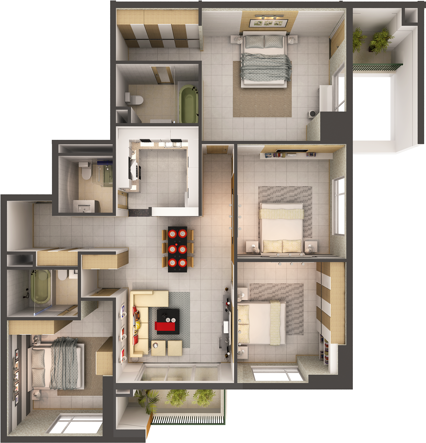 Modern3 D Apartment Floor Plan PNG with transparent background