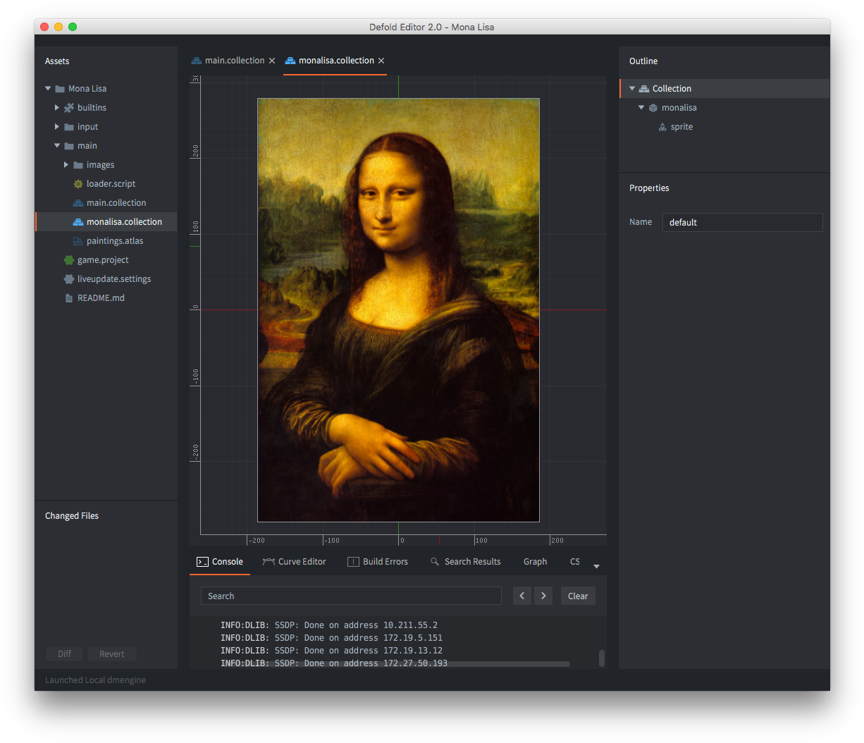 Mona Lisa Defold Editor Screenshot