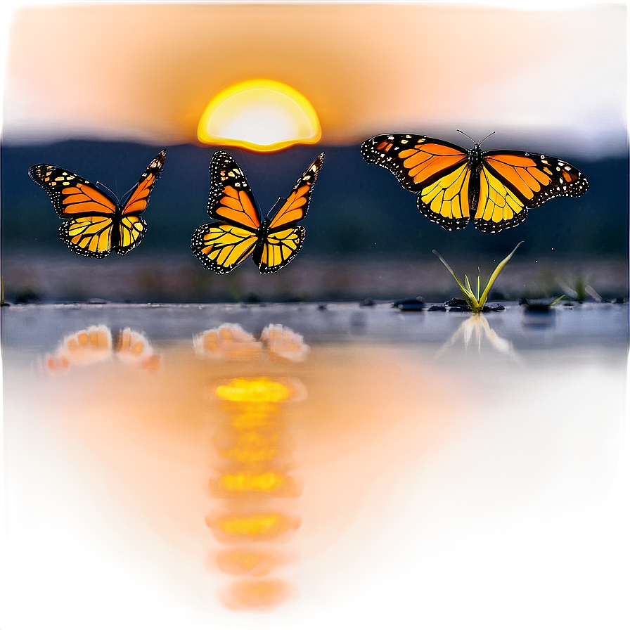 Monarch Butterflies In Sunset Png Lru