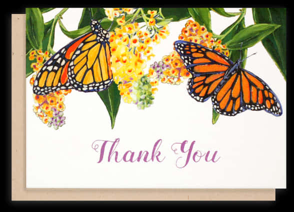 Monarch Butterflies Thank You Card PNG image with a transparent background, free high-resolution download