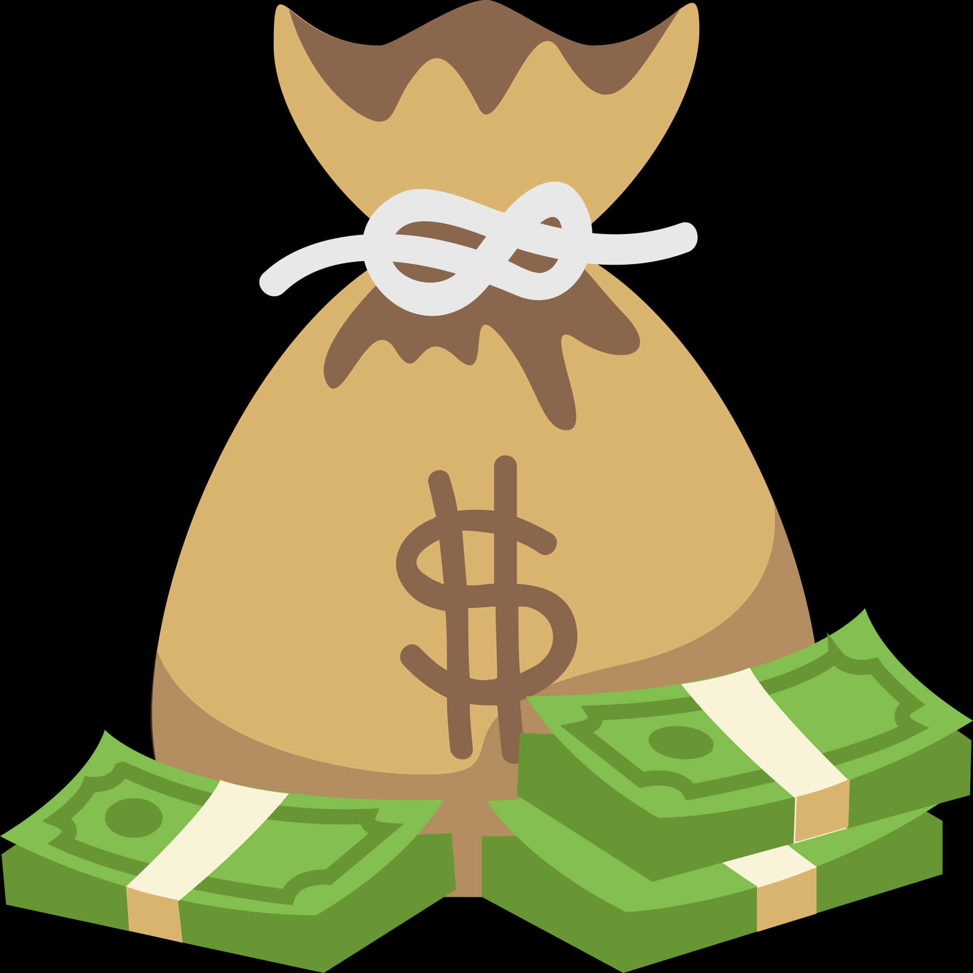 Money Bagand Cash Stacks Graphic PNG with transparent background