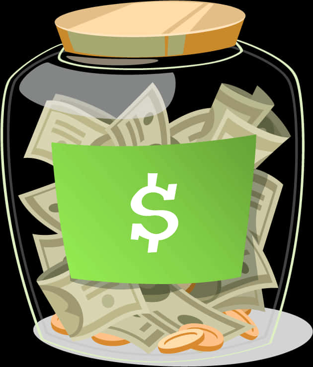 Money Jar Fullof Cash Illustration PNG with transparent background