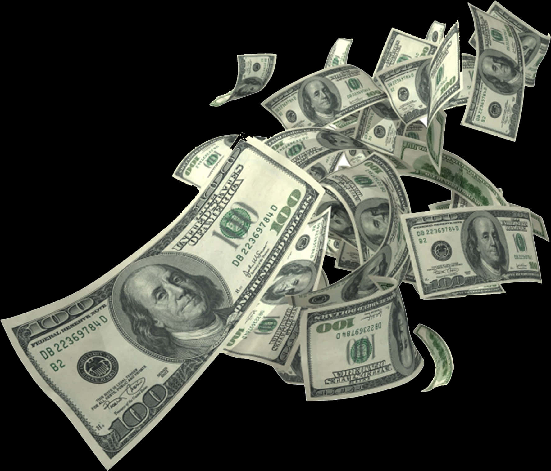 Money Rain Floating Dollars PNG with transparent background