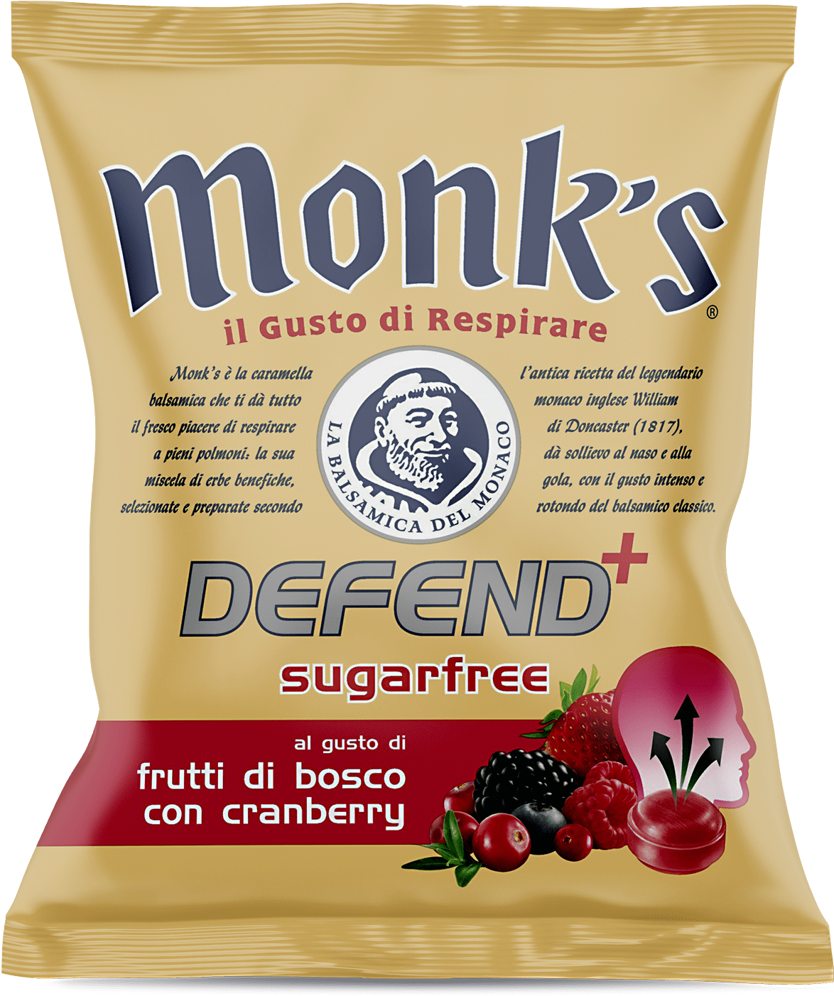 Busta Da 46 G Monk's Defend Frutti Di Bosco Con Cranberry - Monks Caramelle, HD Png Download PNG with transparent background