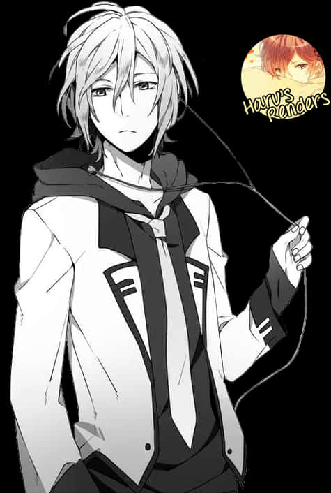 Monochrome_ Anime_ Boy_with_ Headphones