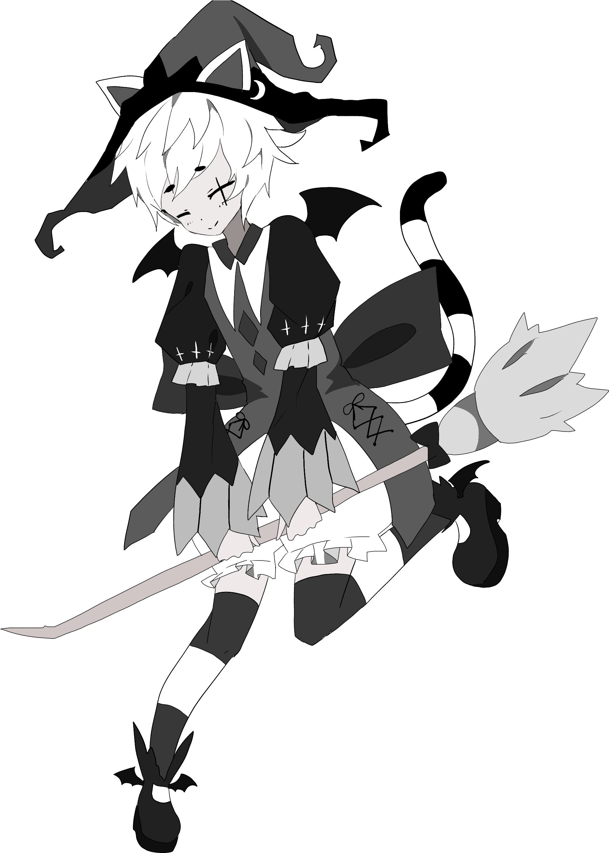 Monochrome Anime Wizard Cat Character