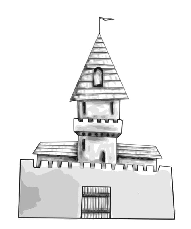 Monochrome Castle Illustration PNG with transparent background
