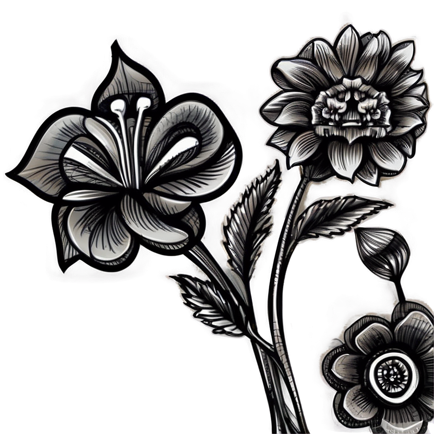 Monochrome Flower Doodle Png Twa39