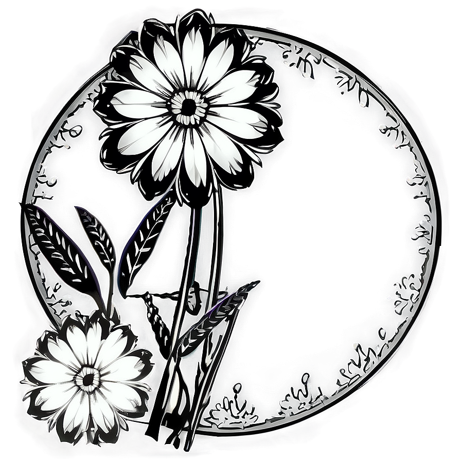 Monochrome Flower Frame Png 05252024