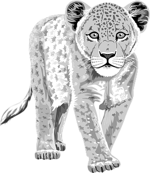Monochrome Leopard Illustration PNG with transparent background