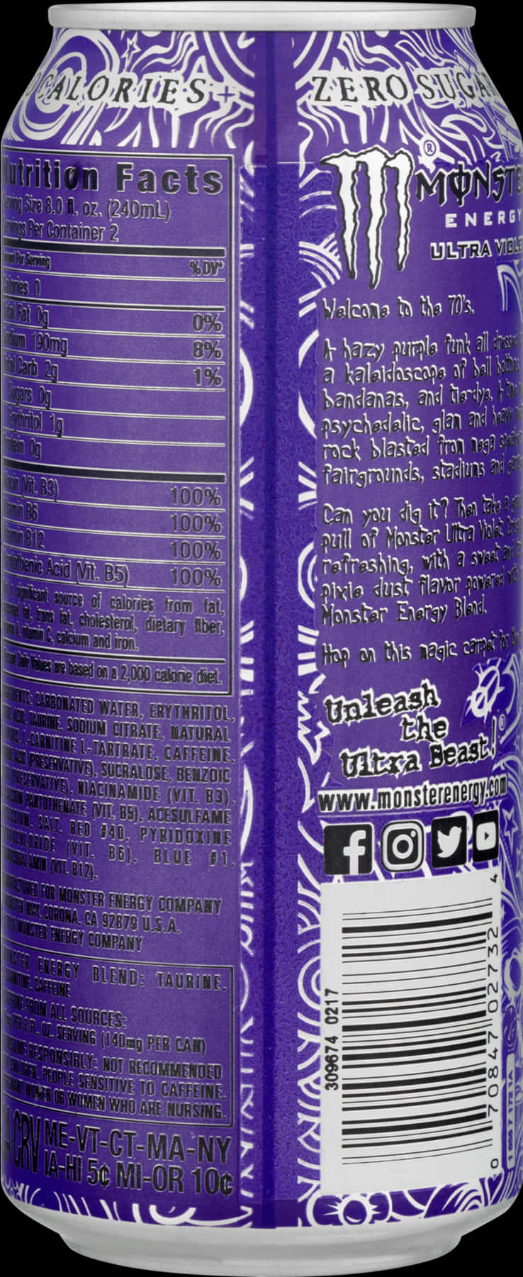 Monster Energy Ultra Violet Can PNG image with a transparent background, free high-resolution download