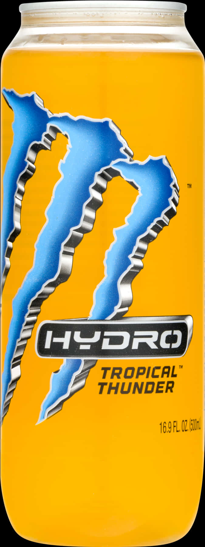 Monster Hydro Tropical Thunder Energy Drink Can PNG image with a transparent background, free high-resolution download