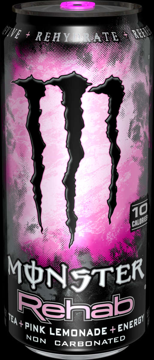 Monster Rehab Pink Lemonade Energy Drink Can PNG image with a transparent background, free high-resolution download